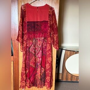 Soft Surroundings Red Patchwork Maxi Dress with Floral Panels